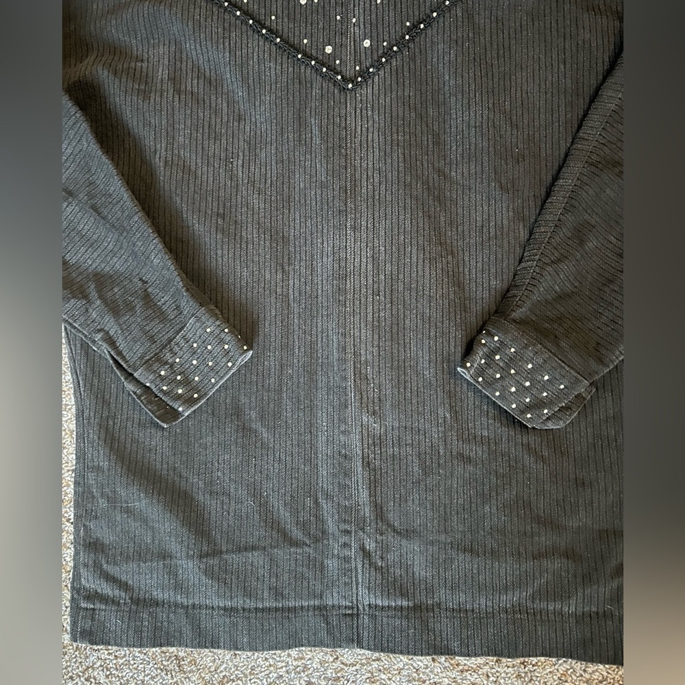 5/$25 Vintage Opal by Lorraine Wardy black pinstriped denim jacket size medium - Picture 7 of 13